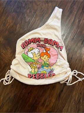 Graphic Pebbles & Bamm-Bamm Pink Drawstring Crop Tank